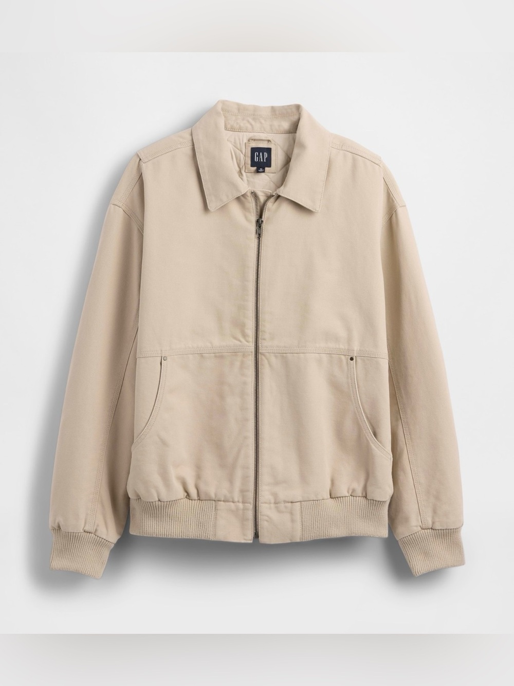 GAP Canvas Bomber Jacket, (Light Tan) Men’s Large. Zip up jacket outerwear
